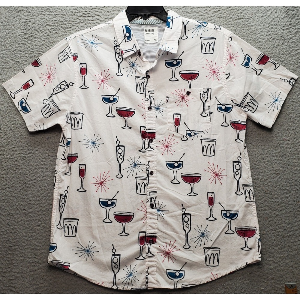 Reverse Threads Shirt‎ Men's XL Multi Party Martini Regular Collared Button-Up